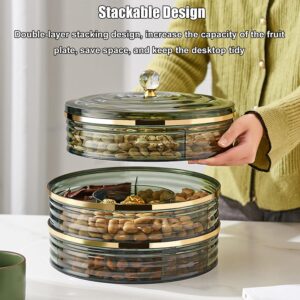 Snack Tray, Divided Serving Tray with Lid, Fruit Trays for Serving for Party, 4 Compartment Round Snack Tray with Lid, for Dried Fruits, Nuts, Candies, Sweet Cookies and Fruits