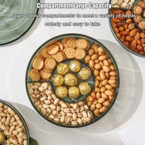 Snack Tray, Divided Serving Tray with Lid, Fruit Trays for Serving for Party, 4 Compartment Round Snack Tray with Lid, for Dried Fruits, Nuts, Candies, Sweet Cookies and Fruits