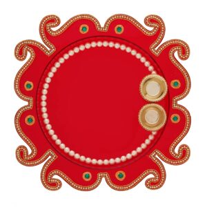 oafish handicraft storeroom handmade pooja thali/tilak decorative platter set for laxmi/ganesh pooja (red pooja thali), (019)