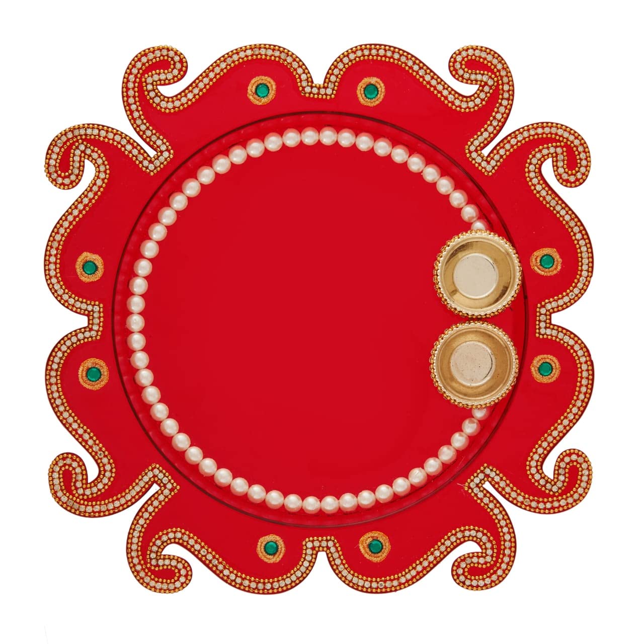 OAFISH Handicraft Storeroom Handmade Pooja Thali/Tilak Decorative Platter Set for Laxmi/Ganesh Pooja (Red Pooja thali), (019)