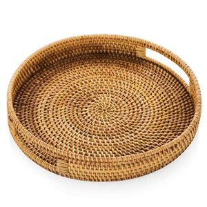 sziqiqi rattan serving tray round woven decorative tray for coffee table with handles display storage basket trays for fruit food drinks snack wicker boho ottoman platter