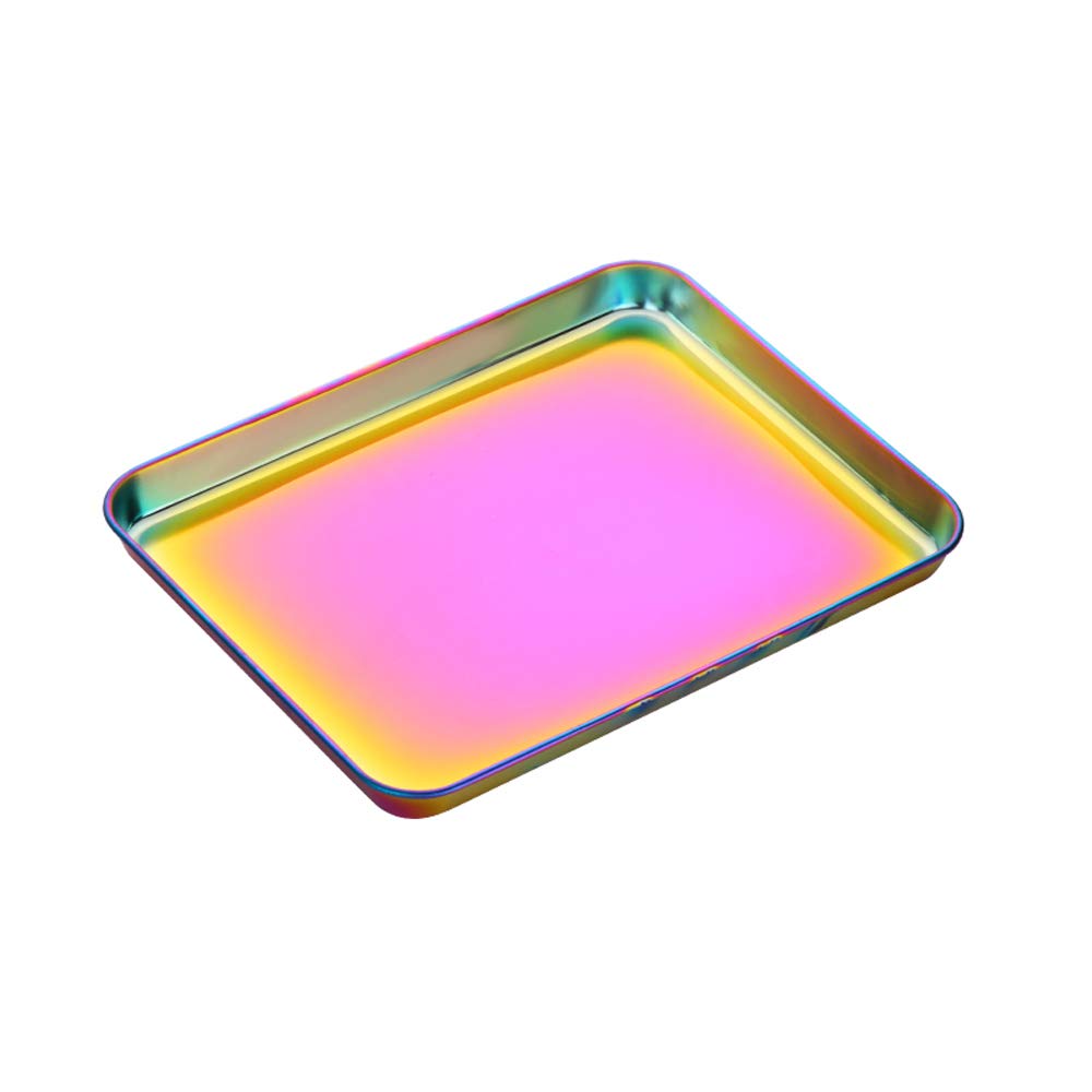 Dongbo Stainless Steel Dessert Serving Trays for Coffee Table Food Barbecue Rainbow Dish Fruit Plate Breakfast Tray Kitchen Accessories, 31.3*24.5*2.5 cm