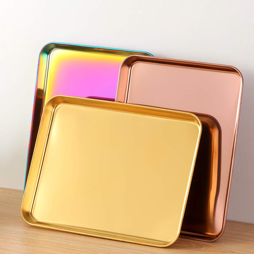 Dongbo Stainless Steel Dessert Serving Trays for Coffee Table Food Barbecue Rainbow Dish Fruit Plate Breakfast Tray Kitchen Accessories, 31.3*24.5*2.5 cm