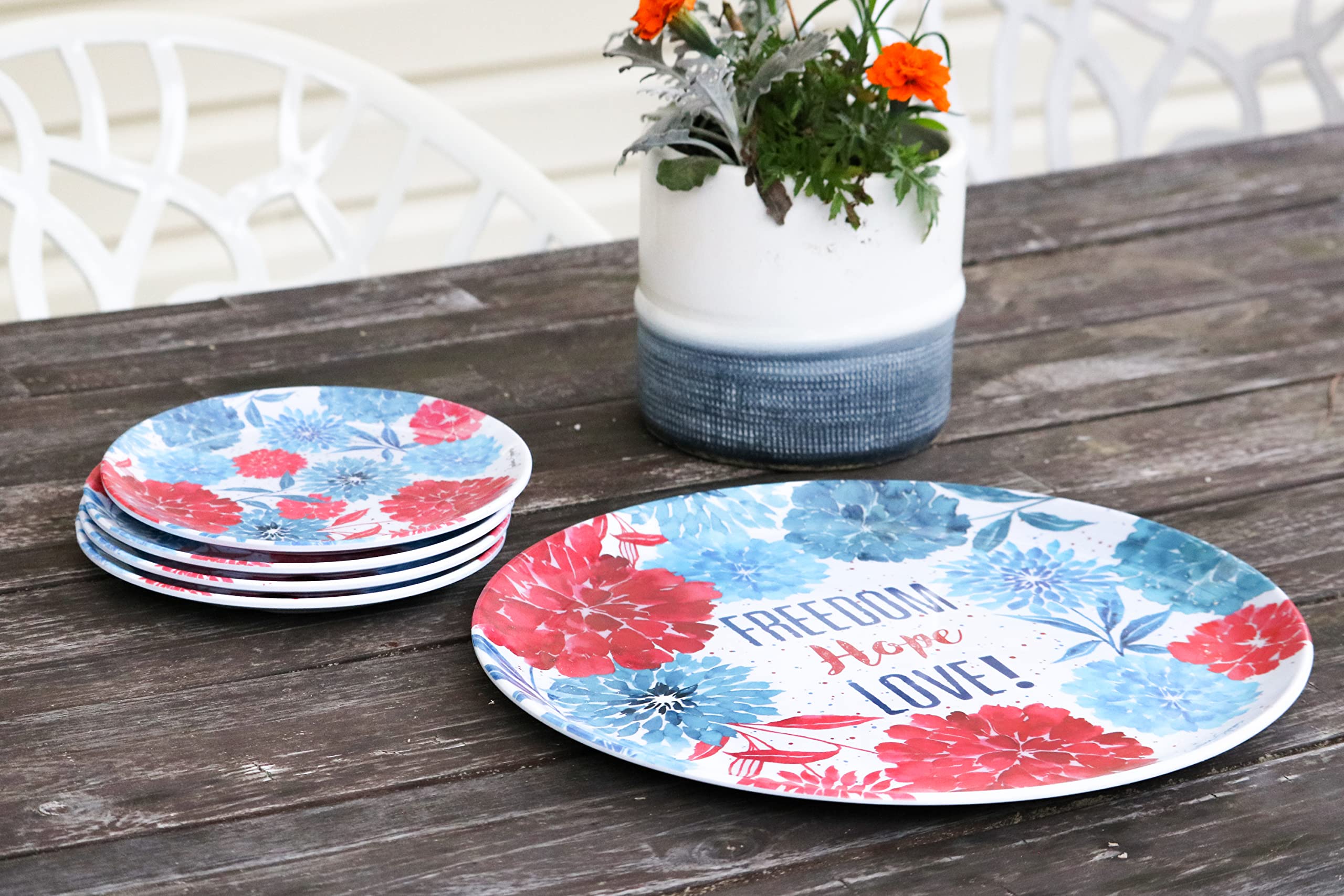 C&F Home Freedom Hope Love Round Platter 4Th Of July Patriotic Usa Independence Day Memorial Day Americana Liberty 14" x 14" x 0.59" Red