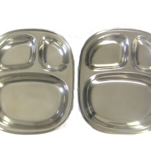 Qualways Kids's Tray - Divided Stainless Steel Tray Set of 2
