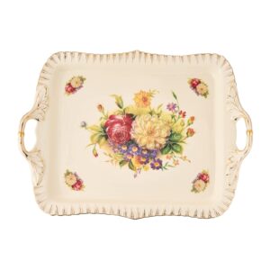yolife ivory serving tray, ceramic floral and gold leaves decorative platter for tea party 15 x 11 inch (flowering shrubs)