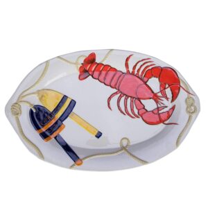 16" ceramic oval platter with lobster buoy and rope design serving dish coastal decor