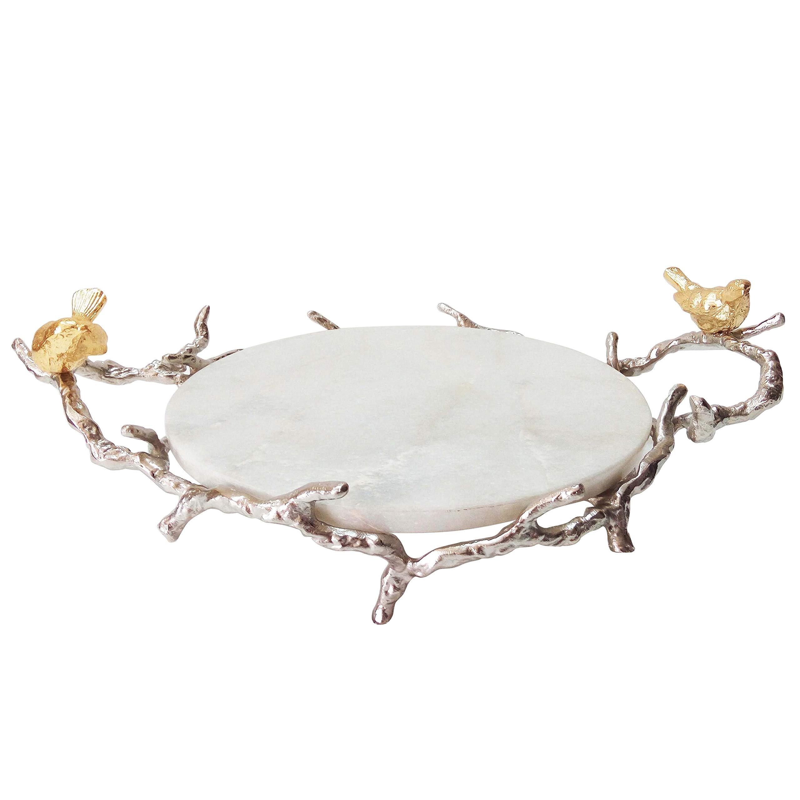 White Marbling Tray, Silver Marble Serving Tray Carrying Tray Classy Elegant Stone Branch Pattern Dining Decor Beautiful Design, Marble