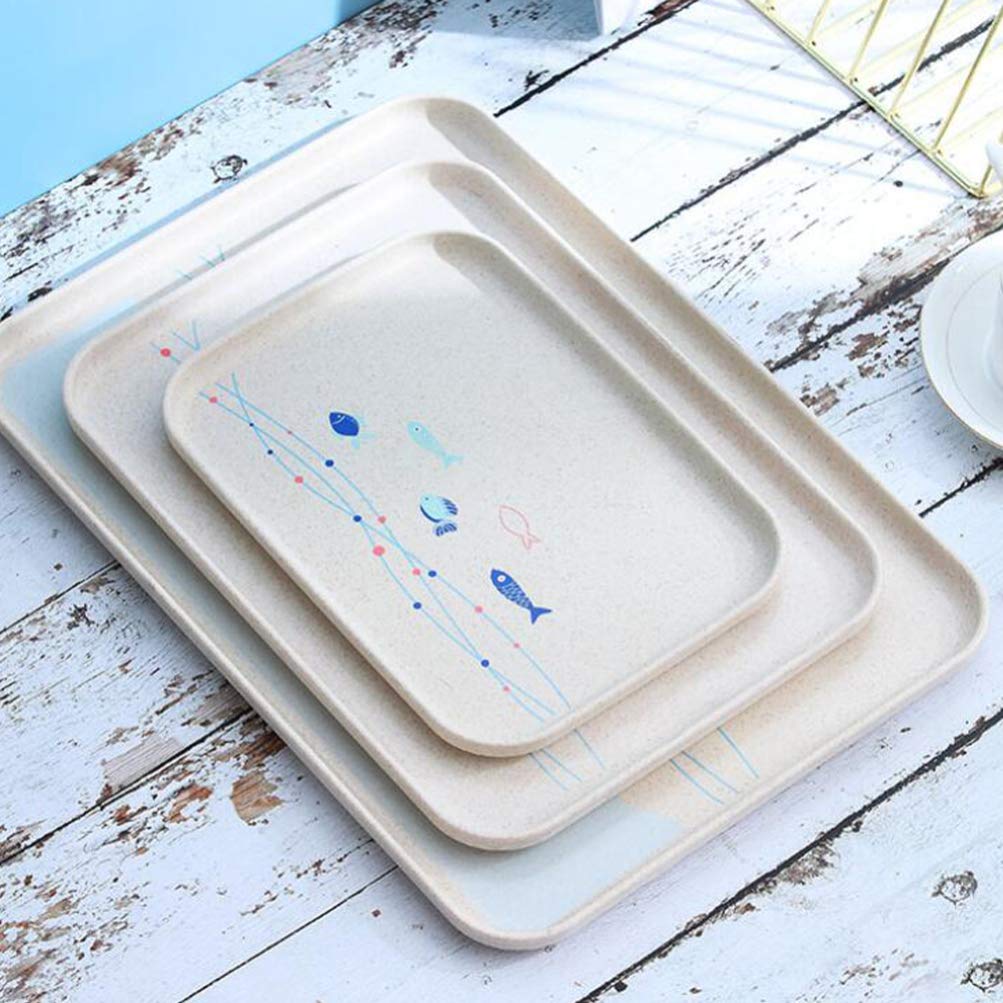 Cabilock Wheat Straw Dinner Plate 1pc Decorative Serving Trays Coffee Table Tray Wood Tea Plate Wheat Straw Tray Safe Serving Tray Dessert Tray Dinner Plate Fruit