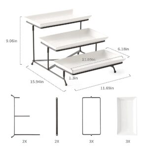 Porcelain Serving Platter Rectangular Plate/Tray for Party, 14-Inch Large White Microwave and Dishwasher Safe Set of 4