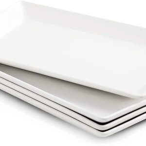 Porcelain Serving Platter Rectangular Plate/Tray for Party, 14-Inch Large White Microwave and Dishwasher Safe Set of 4