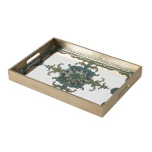 a&b home decorative tray with scroll pattern - gold, green finish, mdf, mirror, 18.1x13x2 inch