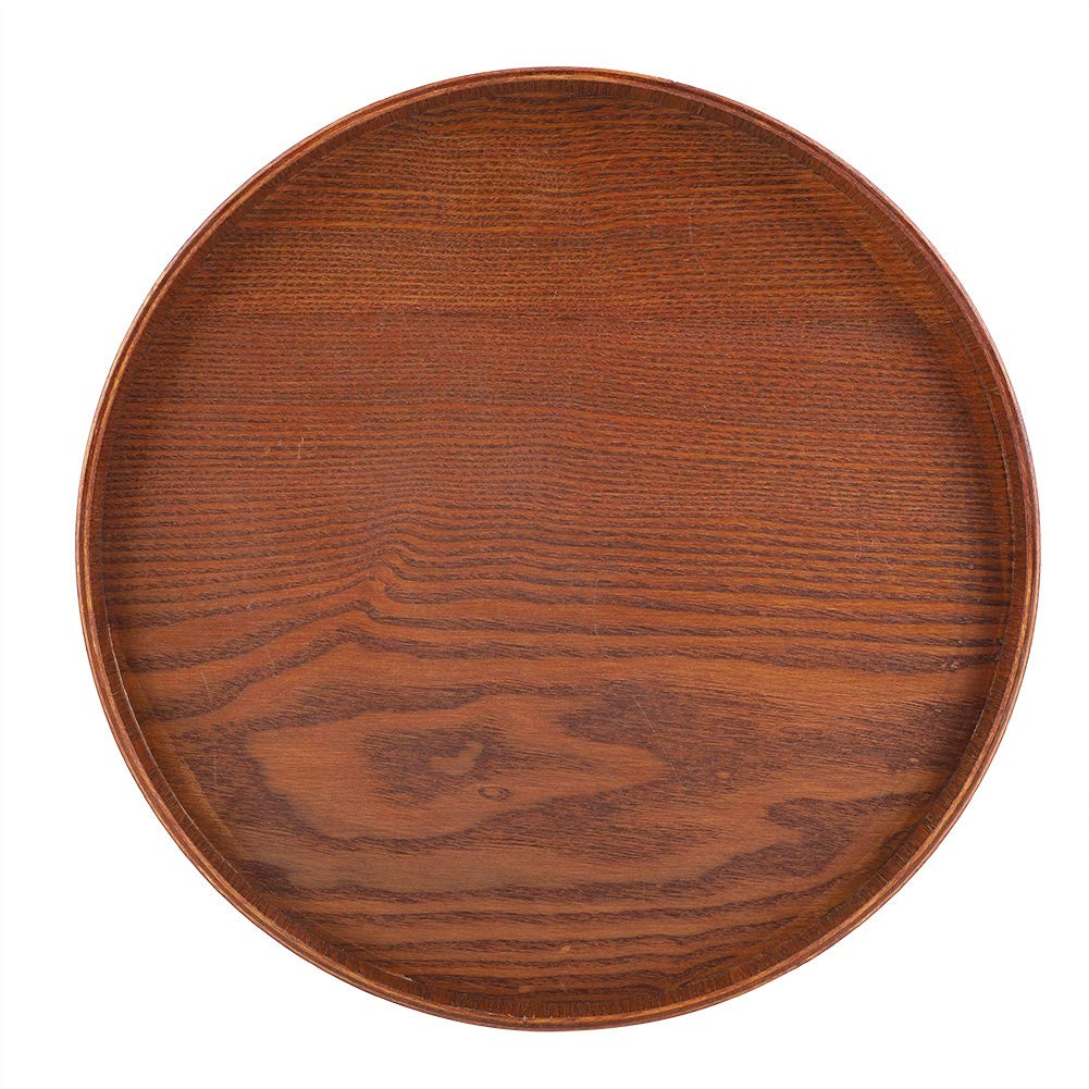 Round Wood Serving Tray Tea Coffee Snack Food Meals Serving Tray Anti Slip Brown Wooden Plate Dishes Water Drink Platter with Raised Edges(3030cm)