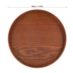 Round Wood Serving Tray Tea Coffee Snack Food Meals Serving Tray Anti Slip Brown Wooden Plate Dishes Water Drink Platter with Raised Edges(3030cm)