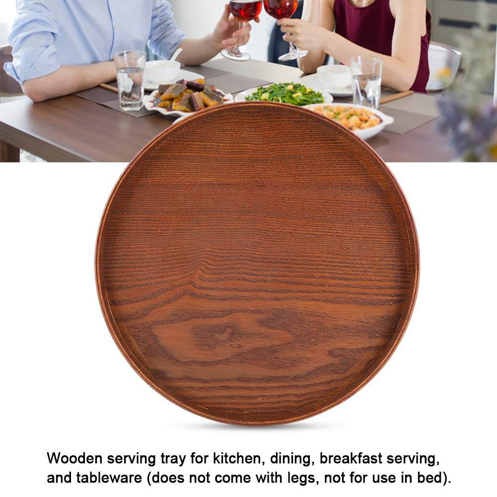 Round Wood Serving Tray Tea Coffee Snack Food Meals Serving Tray Anti Slip Brown Wooden Plate Dishes Water Drink Platter with Raised Edges(3030cm)