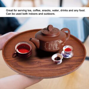 Round Wood Serving Tray Tea Coffee Snack Food Meals Serving Tray Anti Slip Brown Wooden Plate Dishes Water Drink Platter with Raised Edges(3030cm)