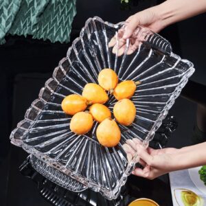 Serving Tray Clear Crystal Tray Serving Tray with Handle Multipurpose Tray for Coffee Table Spill Resistant Food and Beverage Server Kitchen Dresser Party Serving Tray Decorative Trays