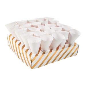 gold foil treat tray with cones set - 2 trays and 50 paper cones - wedding, event and party supplies