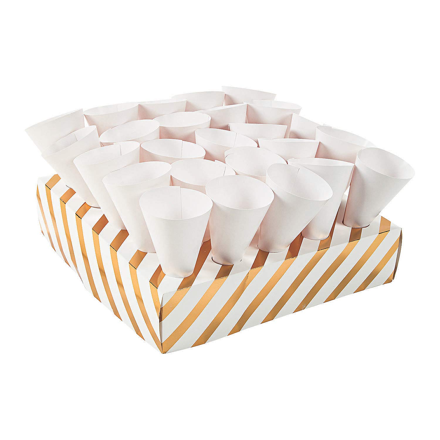 Gold Foil Treat Tray with Cones Set - 2 Trays and 50 Paper Cones - Wedding, Event and Party Supplies