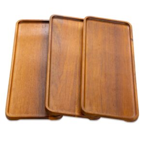 3 pcs acacia wood serving platters appetizer serving tray 14.17x5.5 inch, acacia wood serving plates trays for cheese meat appetizer charcuterie individual servings entertaining