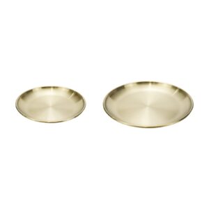 faotup 2pcs 5.51+6.69inch diameter stainless steel gold tray decorative round,modern gold serving tray,candle plate gold,gold metal serving trays