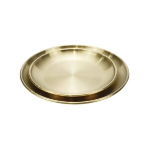 Faotup 2PCS 5.51+6.69Inch Diameter Stainless Steel Gold Tray Decorative Round,Modern Gold Serving Tray,Candle Plate Gold,Gold Metal Serving Trays