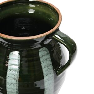 Creative Co-Op Hand Painted Striped Stoneware Pitcher, Green and White Serveware, 9"L x 7"W x 10"H, Green & White