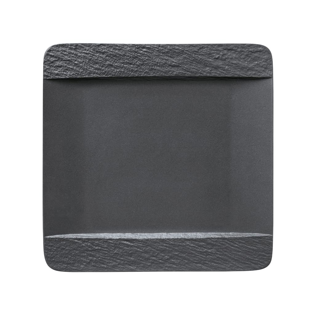 Villeroy & Boch Manufacture Rock Square Dinner Plate, Modern Shaped Premium Porcelain, Dishwasher Safe, Black, 28X28X2CM