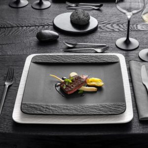 Villeroy & Boch Manufacture Rock Square Dinner Plate, Modern Shaped Premium Porcelain, Dishwasher Safe, Black, 28X28X2CM