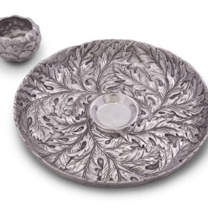 Arthur Court Designs Metal Chip and Dip Platter in Artichoke Pattern Sand Casted in Aluminum with Artisan Quality Hand Polished Designer Tarnish-Free 14.5 inch Diameter