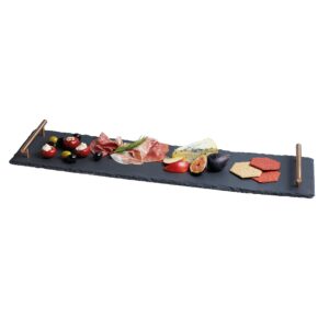 Artesa ARTPLATTERCOP KitchenCraft Slate Serving Tray/Platter with Copper Finish Handles, 60 x 15 cm