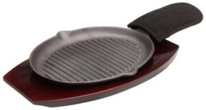 mr. bar-b-q 06108y cast-iron ribbed fajita platter set