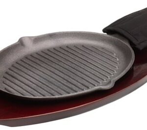 Mr. Bar-B-Q 06108Y Cast-Iron Ribbed Fajita Platter Set