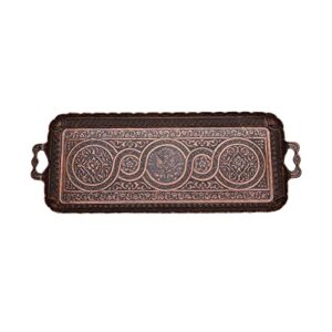 copperloom decorative trays for coffee table | serving tray with handles | rectangle small gold silver metal tray (copper)