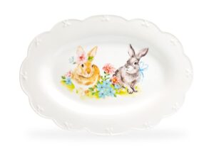 14.5" flower bunny scallop oval serving plate