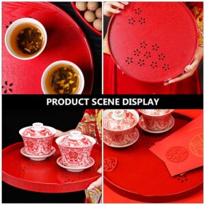 Amosfun Wedding Tray Red Tea Tray Wooden Tea Set Tray Chinese Wedding Tray Wedding Accessory Traditional Wooden Coffee Table Tray for Home Decoration Wedding Centrepieces (Red)