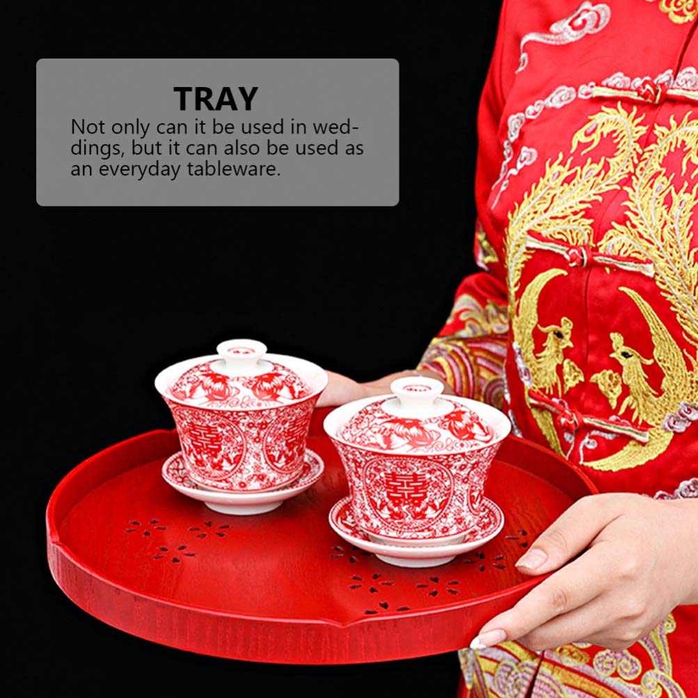 Amosfun Wedding Tray Red Tea Tray Wooden Tea Set Tray Chinese Wedding Tray Wedding Accessory Traditional Wooden Coffee Table Tray for Home Decoration Wedding Centrepieces (Red)