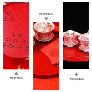 Amosfun Wedding Tray Red Tea Tray Wooden Tea Set Tray Chinese Wedding Tray Wedding Accessory Traditional Wooden Coffee Table Tray for Home Decoration Wedding Centrepieces (Red)