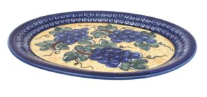 blue rose polish pottery grapes large serving platter