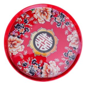 cabilock serving platter chinese food tray red wedding serving tray fruit plate fruit tray snack storage holder for home kitchen and wedding snack tray round 13x2. 9inch chinese candy boxes