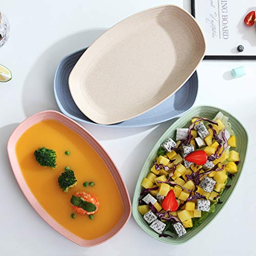 DOITOOL Rectangular Platter Wheat Straw Dinner Plate Tea Cup Saucer Coffee Mug Tray Steak Pizza Salad Pasta Pie Dessert Serving Tray (Random Color)