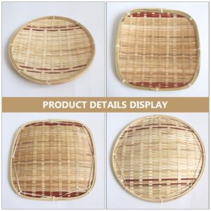 BESTOYARD 23cm Bamboo Woven Basket Tray Rustic Wood Decorative Serving Tray for Breakfast Fruit Drinks Snack Coffee Table Wall Hanging Home Decoration Round and Square