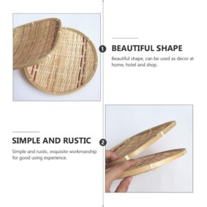 BESTOYARD 23cm Bamboo Woven Basket Tray Rustic Wood Decorative Serving Tray for Breakfast Fruit Drinks Snack Coffee Table Wall Hanging Home Decoration Round and Square