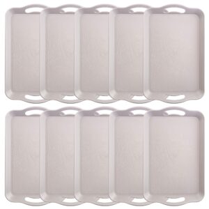 10-pack handled cafeteria trays - 14" x 9" rectangular wood grain textured plastic food serving tv tray - great for restaurant buffets, diners, school lunch, cafe commercial kitchen - set of 10 (grey)