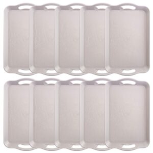 10-Pack Handled Cafeteria Trays - 14" x 9" Rectangular Wood Grain Textured Plastic Food Serving TV Tray - Great for Restaurant Buffets, Diners, School Lunch, Cafe Commercial Kitchen - Set of 10 (Grey)