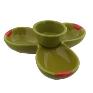 olive shaped four section ceramic condiment divided serving tray