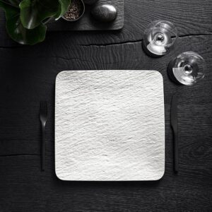 Villeroy & Boch 10-4240-2680 Manufacture Rock Blanc Square/Gourmet Serving, Luxurious Universal Plate Maoffrom Premium Porcelain, Dishwasher Safe, White, 32X32X1,5CM