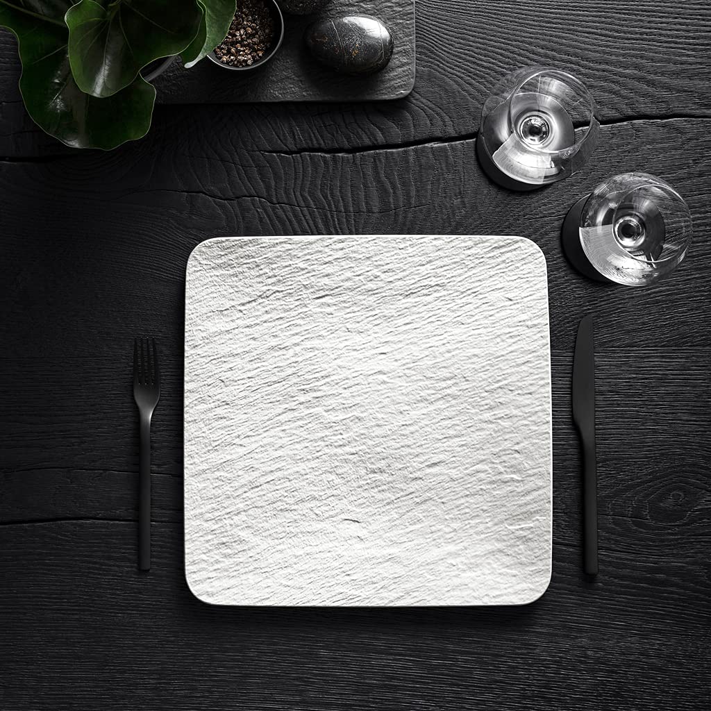 Villeroy & Boch 10-4240-2680 Manufacture Rock Blanc Square/Gourmet Serving, Luxurious Universal Plate Maoffrom Premium Porcelain, Dishwasher Safe, White, 32X32X1,5CM