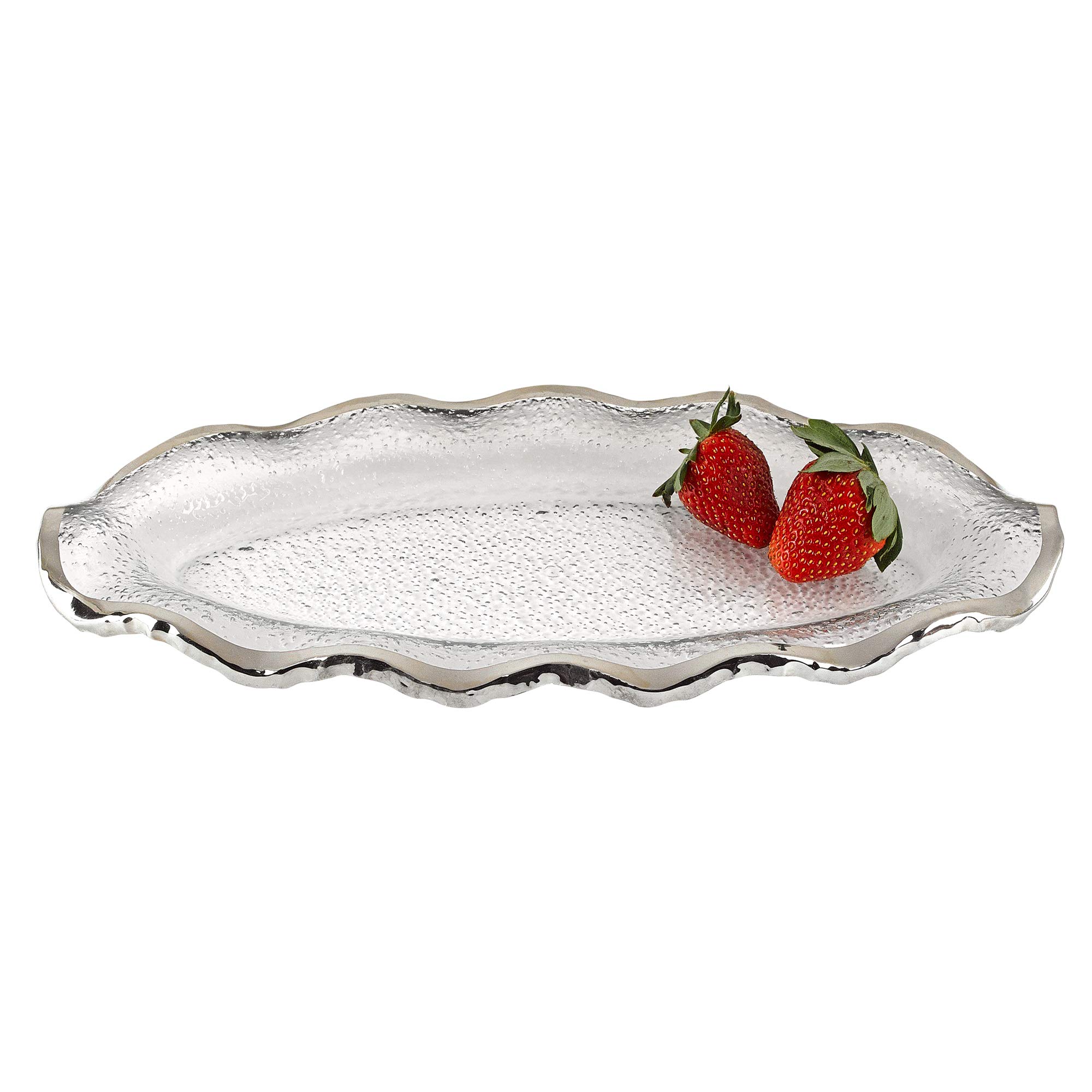 Badash Silveredge Glass Serving Tray - 14" x 7" Hand-Decorated Silver Edge Oval Tray or Platter - Food-Safe, Great for Entertaining & More