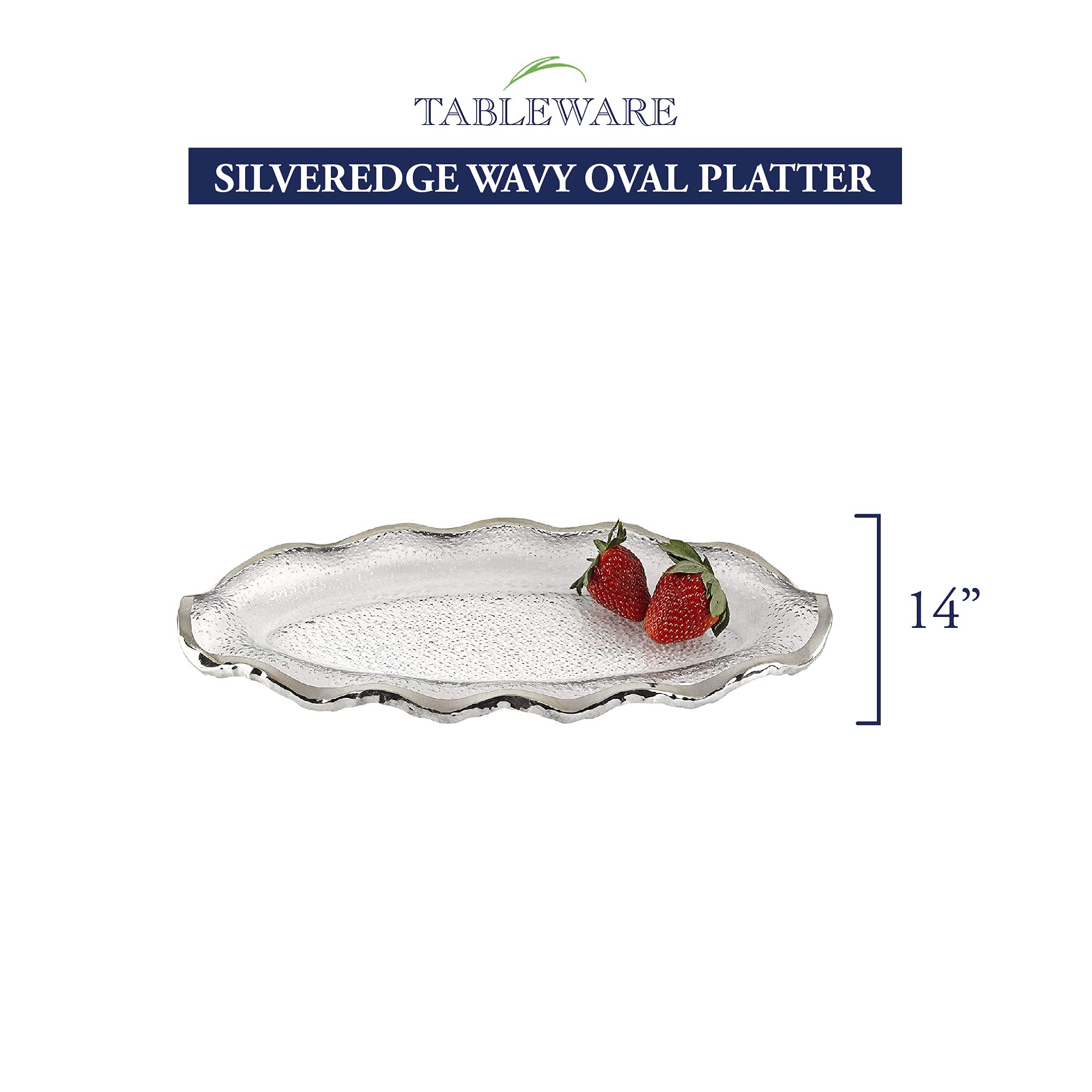 Badash Silveredge Glass Serving Tray - 14" x 7" Hand-Decorated Silver Edge Oval Tray or Platter - Food-Safe, Great for Entertaining & More